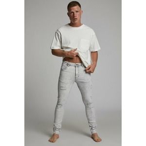 NWT : Cotton On Men - Super Skinny Jean CHALK GREY + RIPS Size 34